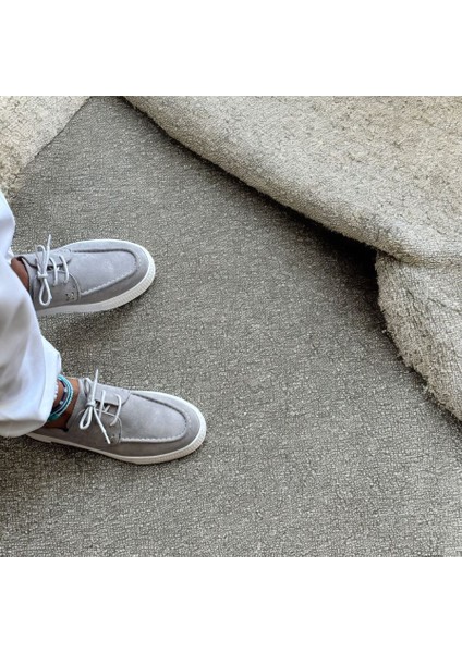Gri Süet Hakiki Deri Kadın Günlük Rahat Bağcıklı Ayakkabı