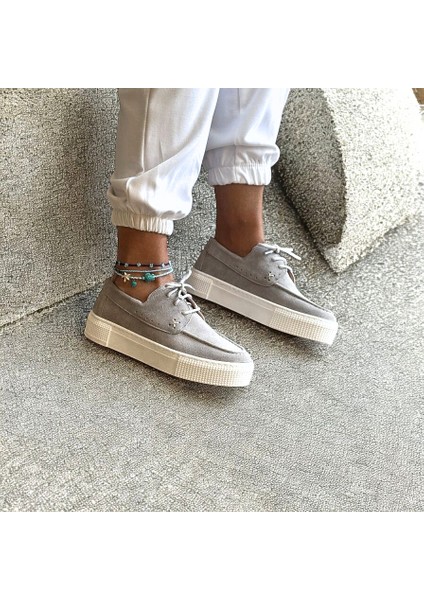 Gri Süet Hakiki Deri Kadın Günlük Rahat Bağcıklı Ayakkabı modelleri
