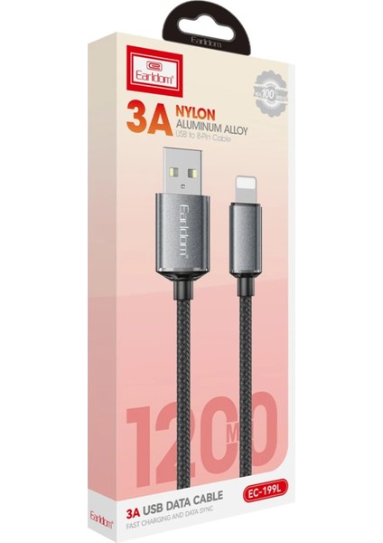 EC-199L 1.2m 3A USB To Lightning Hızlı Şarj Kablosu - Siyah modelleri