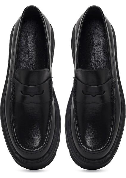 Erkek Siyah Kalın Tabanlı Deri Loafer 25WFD611918