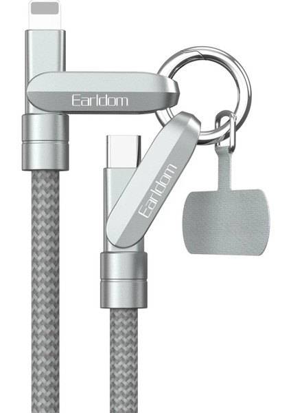 EC-208CL 1m 27 Type-C To Lightning Ekstra Boyun Askısına Dönüşme Özellikli Pd Hızlı Şarj Kablosu - Gümüş