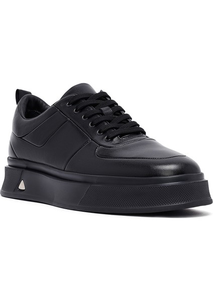 Erkek Siyah Bağcıklı Kalın Tabanlı Deri Sneaker 25WFD612318
