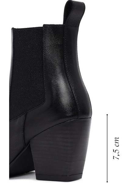 Kadın Siyah Kalın Topuklu Deri Chelsea Bot 25WFD141318 fiyatları