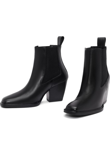 Kadın Siyah Kalın Topuklu Deri Chelsea Bot 25WFD141318 modelleri