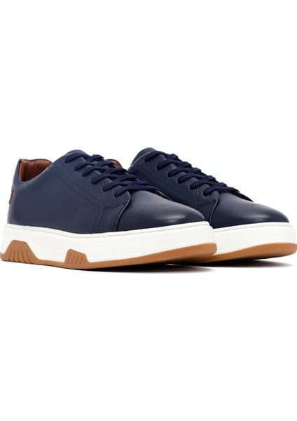 Erkek Lacivert Bağcıklı Kalın Tabanlı Deri Sneaker 25WFD6885FT modelleri