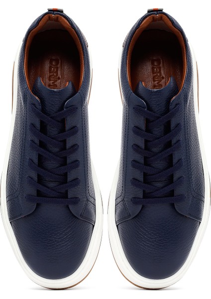 Erkek Lacivert Bağcıklı Kalın Tabanlı Deri Sneaker 25WFD6885FT