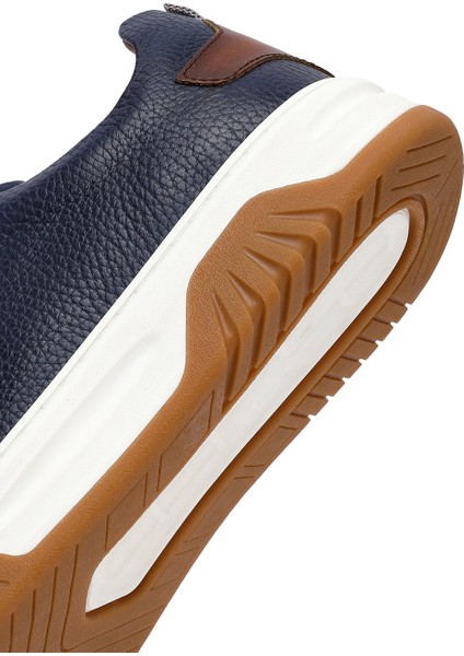 Erkek Lacivert Bağcıklı Kalın Tabanlı Deri Sneaker 25WFD6885FT