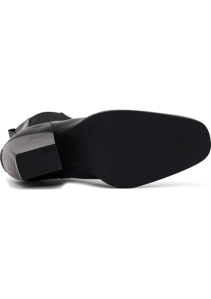 Kadın Siyah Kalın Topuklu Deri Chelsea Bot 25WFD141318
