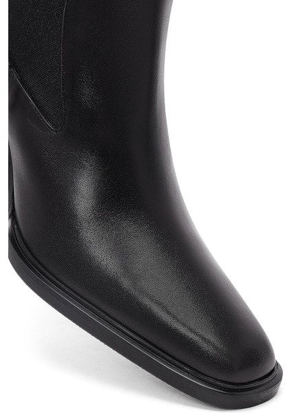 Kadın Siyah Kalın Topuklu Deri Chelsea Bot 25WFD141318