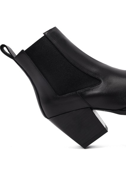 Kadın Siyah Kalın Topuklu Deri Chelsea Bot 25WFD141318