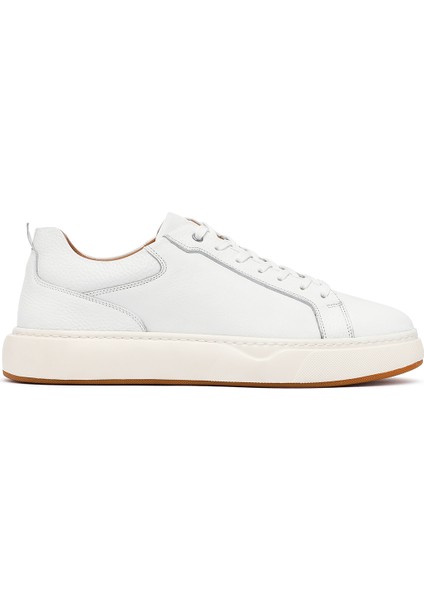 Erkek Beyaz Bağcıklı Kalın Tabanlı Deri Sneaker 25WFD675014