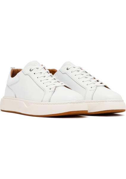 Erkek Beyaz Bağcıklı Kalın Tabanlı Deri Sneaker 25WFD675014 modelleri