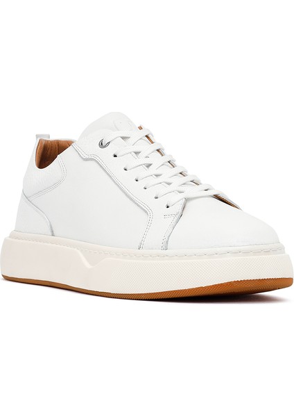 Erkek Beyaz Bağcıklı Kalın Tabanlı Deri Sneaker 25WFD675014
