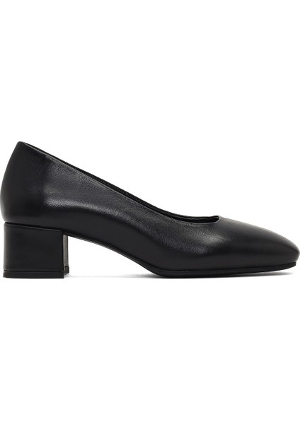 Flex Kadın Siyah Kısa Kalın Topuklu Deri Ayakkabı 25AFD380018