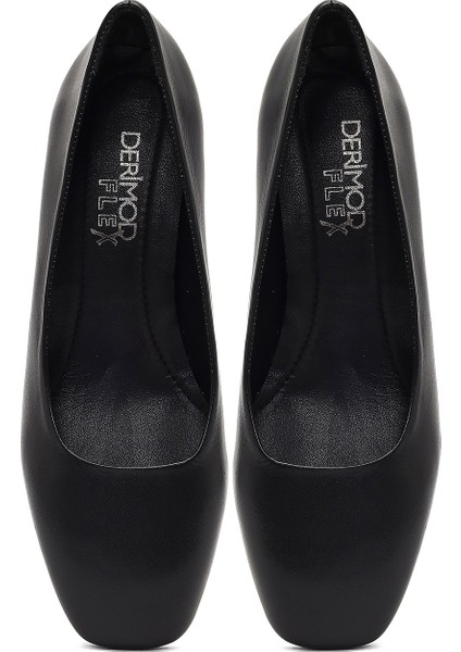 Flex Kadın Siyah Kısa Kalın Topuklu Deri Ayakkabı 25AFD380018