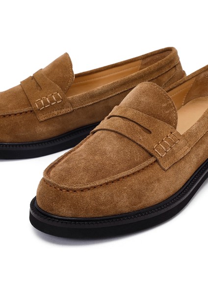 Kadın Vizon Süet Deri Maskülen Loafer 25AFD260310