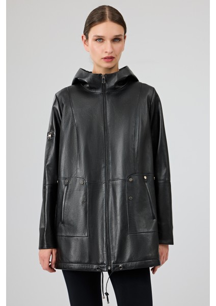 Cindy Kadın Siyah Kapüşonlu Deri Kaban 25WGE52731M modelleri