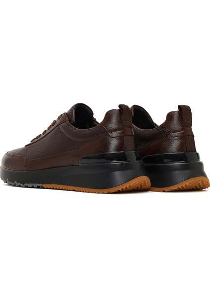 Erkek Kahverengi Bağcıklı Kalın Tabanlı Deri Sneaker 25WFD611714 indirimleri