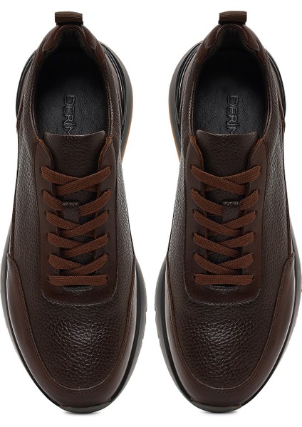 Erkek Kahverengi Bağcıklı Kalın Tabanlı Deri Sneaker 25WFD611714