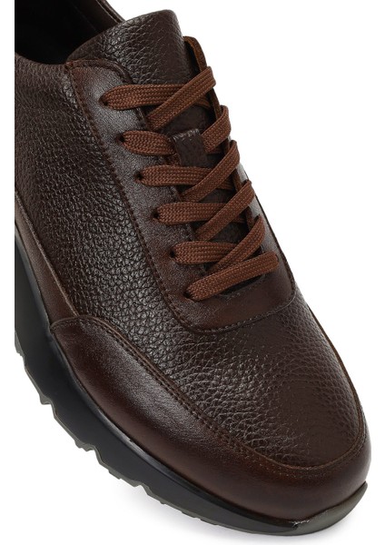 Erkek Kahverengi Bağcıklı Kalın Tabanlı Deri Sneaker 25WFD611714