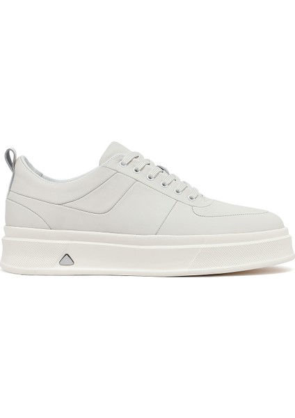 Erkek Beyaz Bağcıklı Kalın Tabanlı Deri Sneaker 25WFD612318