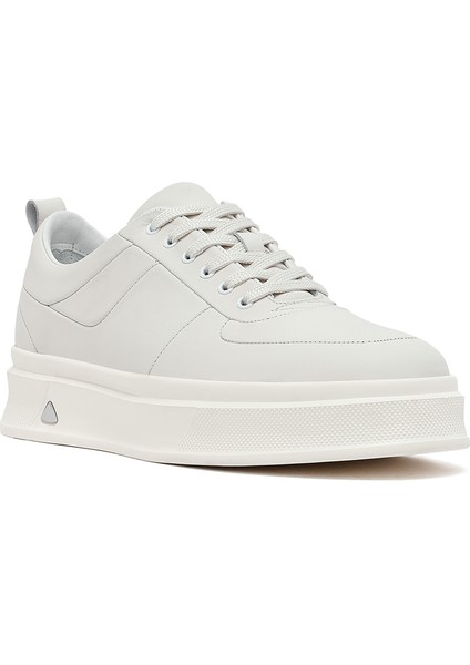 Erkek Beyaz Bağcıklı Kalın Tabanlı Deri Sneaker 25WFD612318