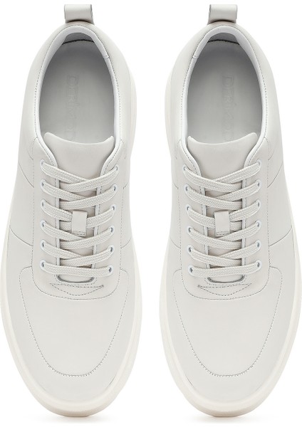Erkek Beyaz Bağcıklı Kalın Tabanlı Deri Sneaker 25WFD612318
