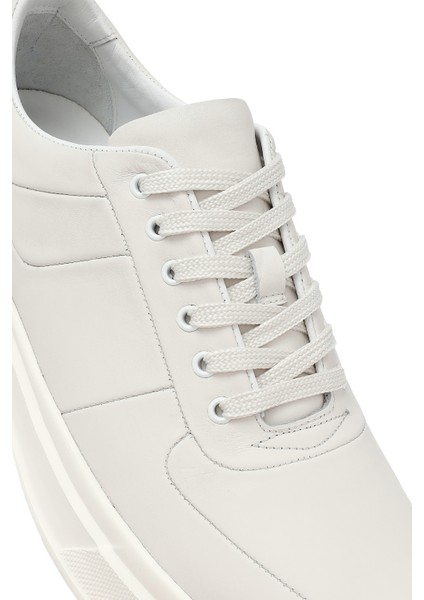 Erkek Beyaz Bağcıklı Kalın Tabanlı Deri Sneaker 25WFD612318