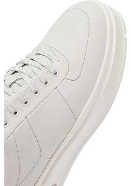 Erkek Beyaz Bağcıklı Kalın Tabanlı Deri Sneaker 25WFD612318