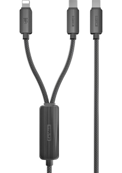 EC-IC01 1.2m Type-C To Type-C 60W ve Lightning 30W Çift Çıkışlı 2in1 Pd Hızlı Şarj Kablosu - Siyah