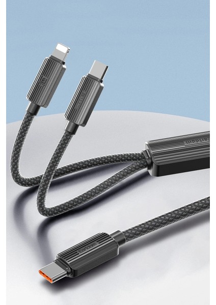 EC-IC01 1.2m Type-C To Type-C 60W ve Lightning 30W Çift Çıkışlı 2in1 Pd Hızlı Şarj Kablosu - Siyah fırsatları