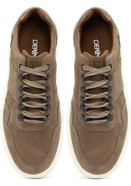 Erkek Vizon Bağcıklı Kalın Tabanlı Nubuk Deri Sneaker 25WFD7072V3