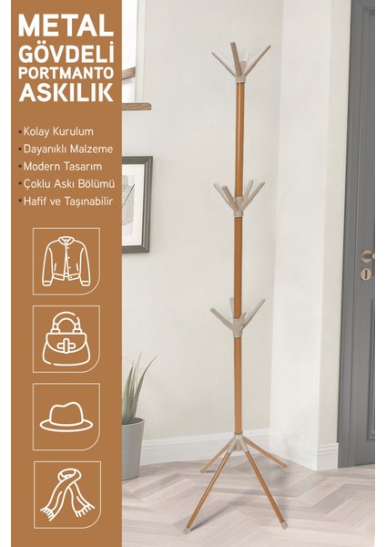Modern Portatif Elbise Askısı Ayaklı Portmanto Askı Vestiyer Askılık - Kahve