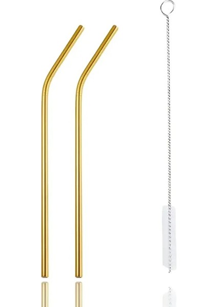 3 Parça Metal Pipet Paslanmaz Çelik Meşrubat Pipeti Çubuk Pipet Temizleme Fırçası