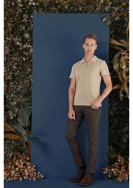 Ts 871 Slim Fit Bej Spor T-Shirt