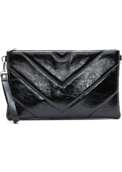 Kadın Siyah Zincir Askılı Desenli Portföy Çanta 25ABD220132