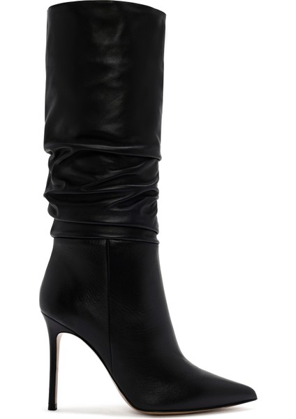 Kadın Siyah Yüksek Ince Topuklu Deri Çizme 25WFD120518