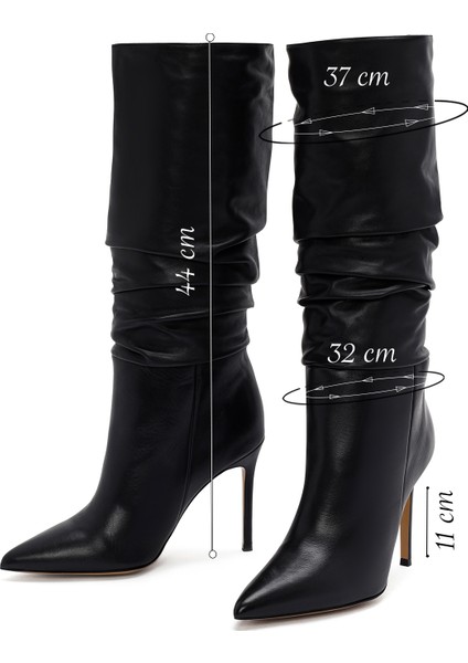 Kadın Siyah Yüksek Ince Topuklu Deri Çizme 25WFD120518 fiyatları