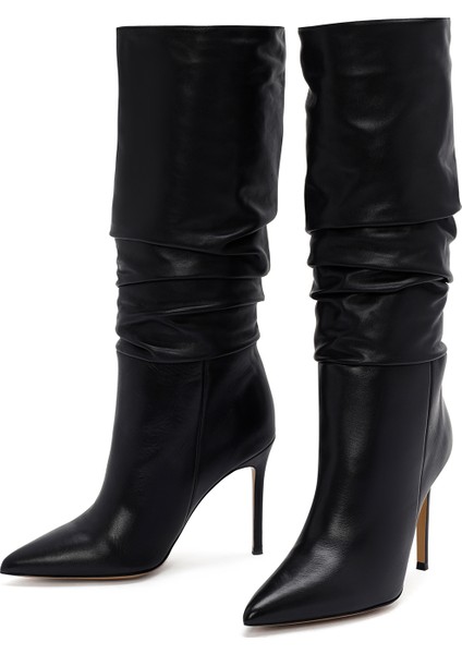 Kadın Siyah Yüksek Ince Topuklu Deri Çizme 25WFD120518 modelleri
