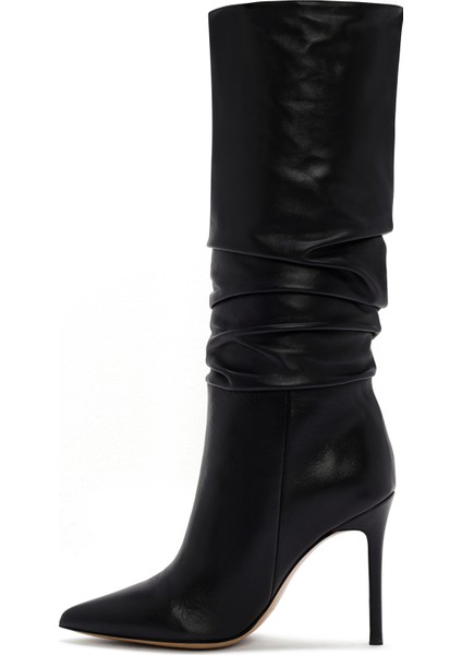 Kadın Siyah Yüksek Ince Topuklu Deri Çizme 25WFD120518 fırsatları