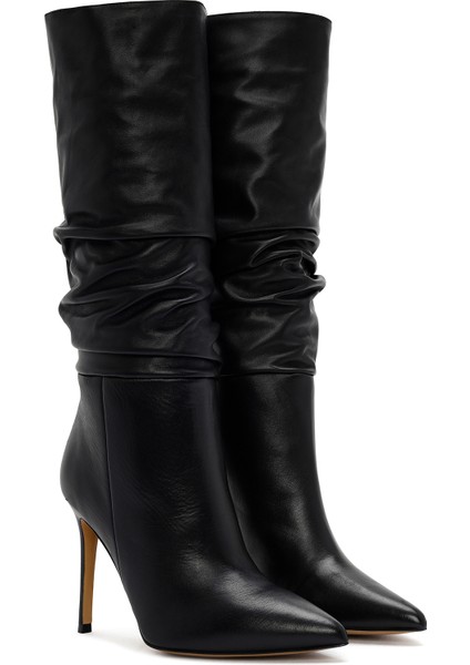 Kadın Siyah Yüksek Ince Topuklu Deri Çizme 25WFD120518 indirimleri