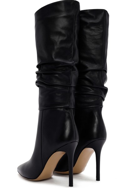 Kadın Siyah Yüksek Ince Topuklu Deri Çizme 25WFD120518