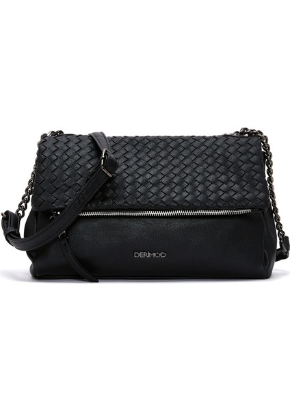 Kadın Siyah Uzun Askılı Desenli Çapraz Çanta 25WBD247014