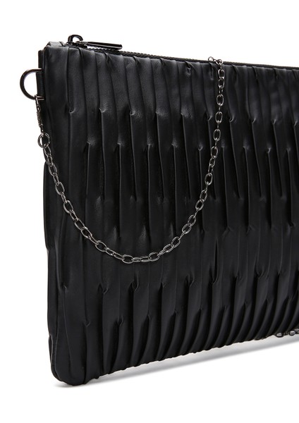 Kadın Siyah Zincir Askılı Desenli Portföy Çanta 25ABD220018