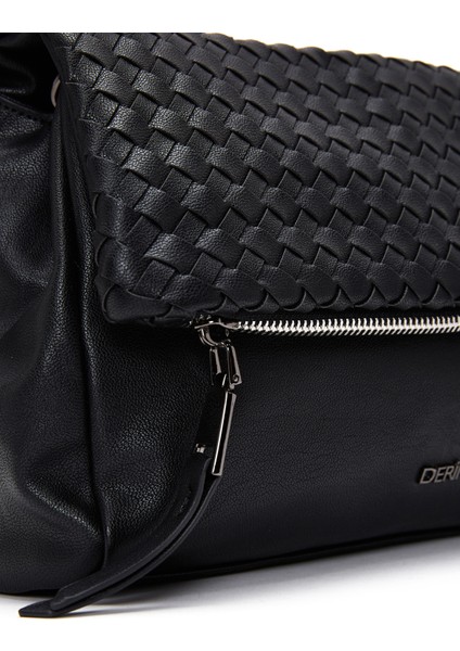 Kadın Siyah Uzun Askılı Desenli Çapraz Çanta 25WBD247014