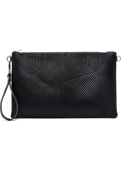 Kadın Siyah Zincir Askılı Desenli Portföy Çanta 25WBD220432