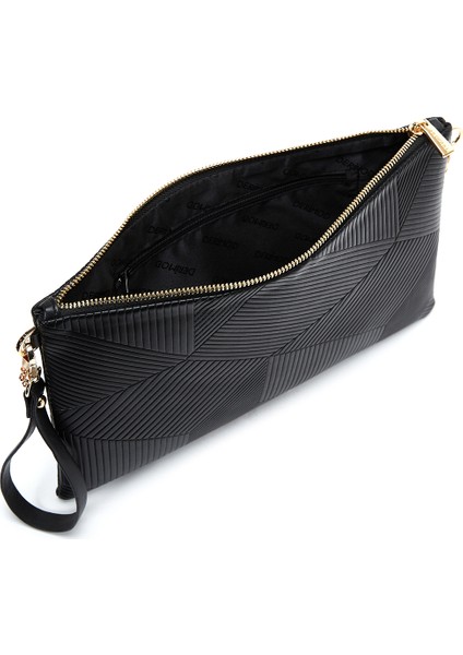 Kadın Siyah Zincir Askılı Desenli Portföy Çanta 25WBD220432