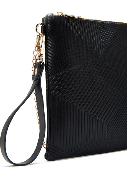 Kadın Siyah Zincir Askılı Desenli Portföy Çanta 25WBD220432