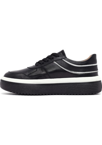 Kadın Siyah Bağcıklı Kalın Tabanlı Deri Sneaker 25AFD510818 fiyatları