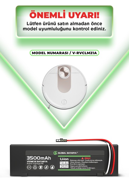 Viomi Se Uyumlu Akıllı Robot Süpürge Bataryası 14.4V 3500MAH Li-Ion Pil (Yüksek Kapasite) indirimleri